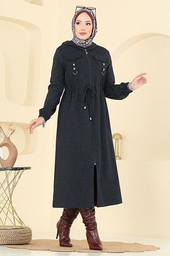 moda selvim Overcoat 467DVL817 Anthracite - Thumbnail