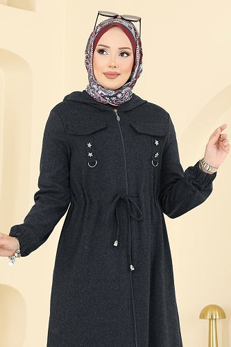moda selvim Overcoat 467DVL817 Anthracite - Thumbnail