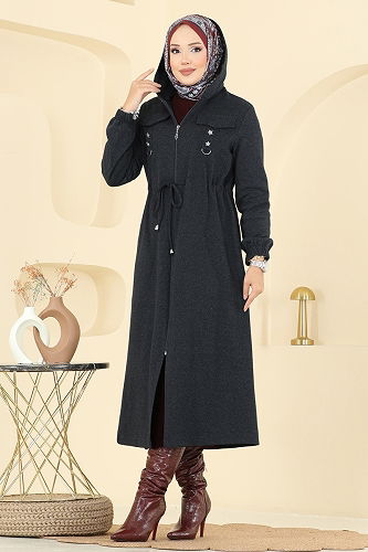 moda selvim Overcoat 467DVL817 Anthracite - Thumbnail