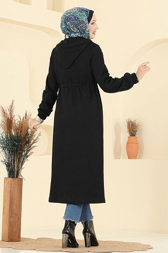 moda selvim Overcoat 467DVL817 Black - Thumbnail