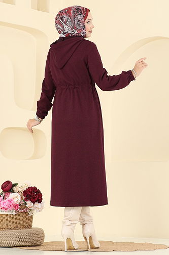 moda selvim Overcoat 467DVL817 Burgundy - Thumbnail