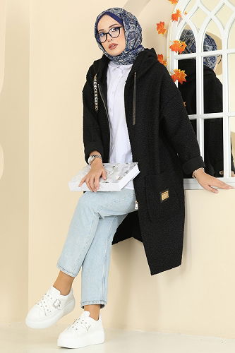 moda selvim Overcoat 4739ZNK1009 Black - Thumbnail