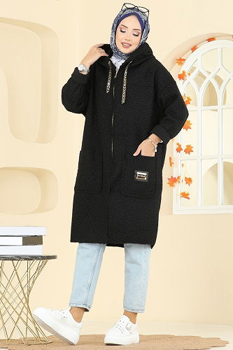 moda selvim Overcoat 4739ZNK1009 Black - Thumbnail