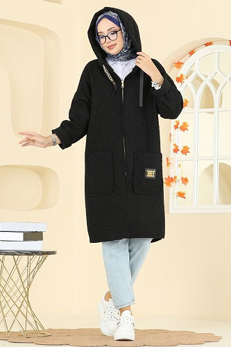 moda selvim Overcoat 4739ZNK1009 Black - Thumbnail