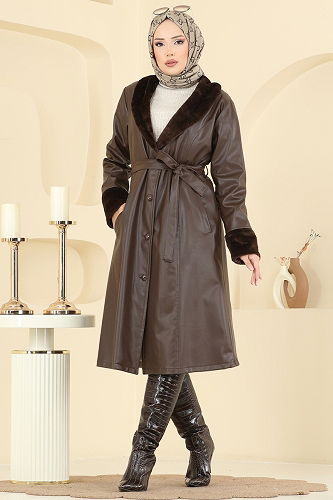 moda selvim Overcoat 4806ORG1169 Brown - Thumbnail