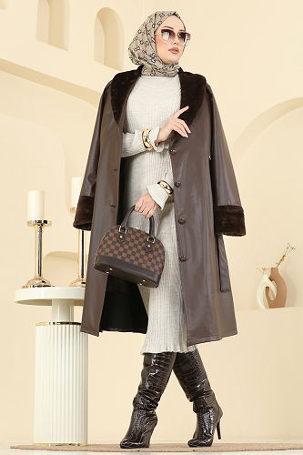 moda selvim Overcoat 4806ORG1169 Brown - Thumbnail