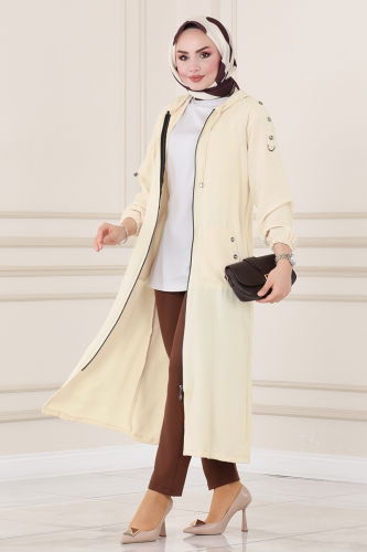 moda selvim Overcoat 501MSM187 Stone - Thumbnail