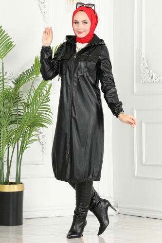 moda selvim Overcoat 503MSM187 Black - Thumbnail