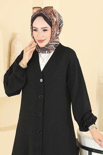moda selvim Overcoat 5044MP806 Black - Thumbnail