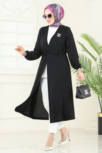 moda selvim Overcoat 5097UZ662 Black - Thumbnail