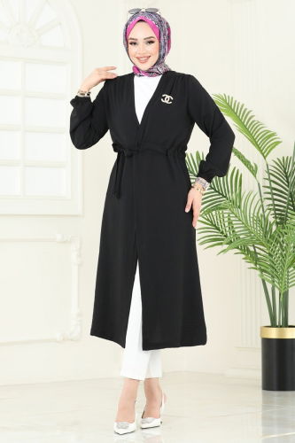 moda selvim Overcoat 5097UZ662 Black - Thumbnail