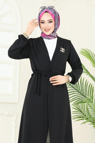 moda selvim Overcoat 5097UZ662 Black - Thumbnail