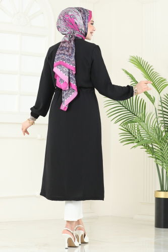 moda selvim Overcoat 5097UZ662 Black - Thumbnail