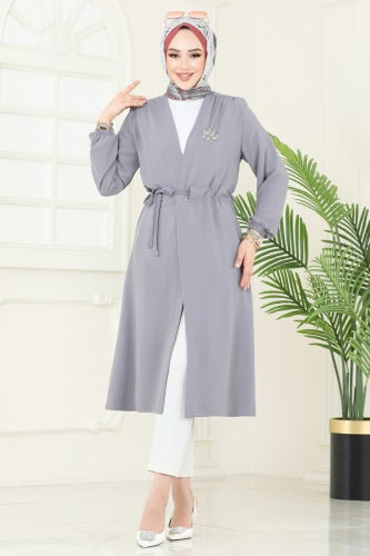 moda selvim Overcoat 5097UZ662 Gray - Thumbnail