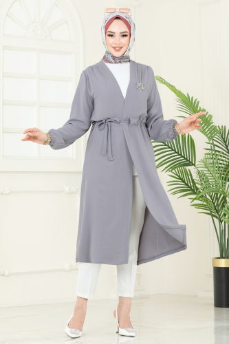 moda selvim Overcoat 5097UZ662 Gray - Thumbnail