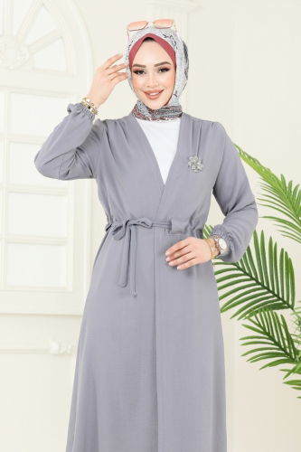 moda selvim Overcoat 5097UZ662 Gray - Thumbnail