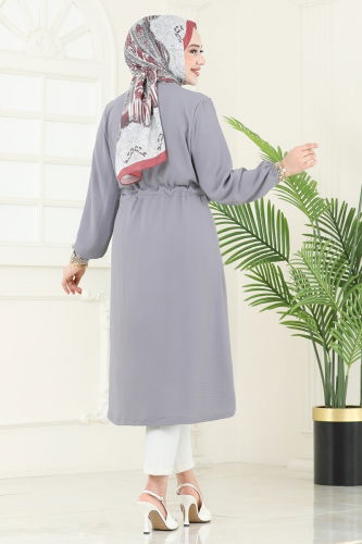 moda selvim Overcoat 5097UZ662 Gray - Thumbnail