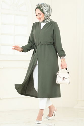 moda selvim Overcoat 5097UZ662 Khaki - Thumbnail