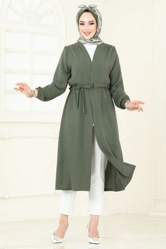 moda selvim Overcoat 5097UZ662 Khaki - Thumbnail