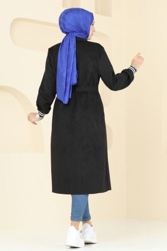 moda selvim Overcoat 5281AL357 Black - Thumbnail