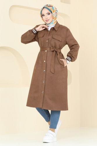 moda selvim Overcoat 5281AL357 Brown - Thumbnail