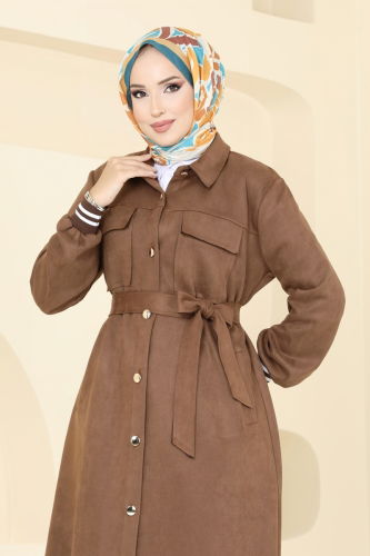 moda selvim Overcoat 5281AL357 Brown - Thumbnail