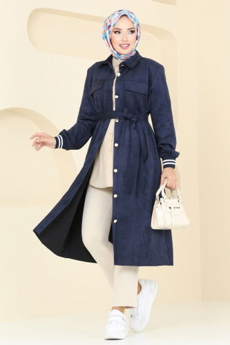 moda selvim Overcoat 5281AL357 Navy Blue - Thumbnail