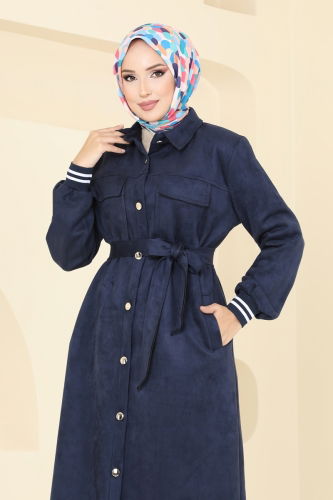 moda selvim Overcoat 5281AL357 Navy Blue - Thumbnail