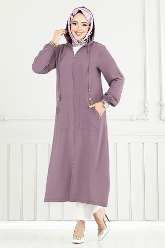 moda selvim Overcoat 5318NFC915-M Dark Lilac - Thumbnail