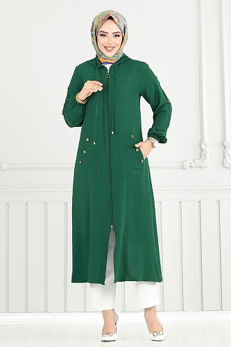 moda selvim Overcoat 5318NFC915-M Emerald - Thumbnail