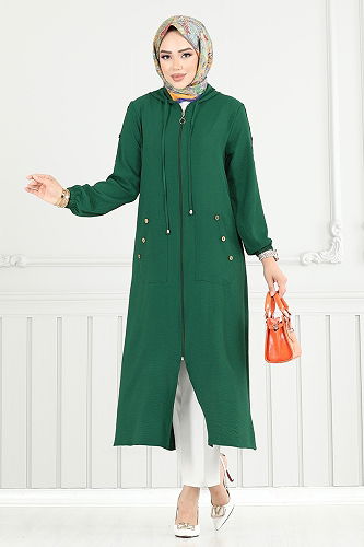 moda selvim Overcoat 5318NFC915-M Emerald - Thumbnail