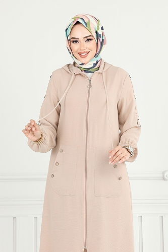 moda selvim Overcoat 5318NFC915-M Stone - Thumbnail