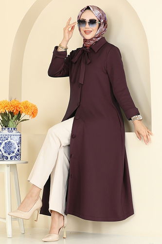 moda selvim Overcoat 5620EDF311 Burgundy - Thumbnail