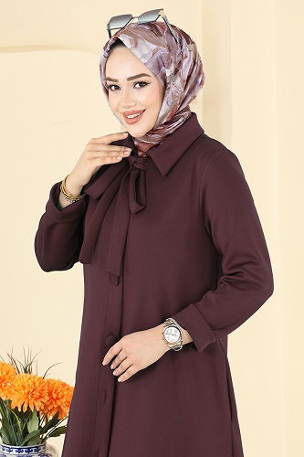 moda selvim Overcoat 5620EDF311 Burgundy - Thumbnail