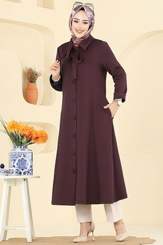 moda selvim Overcoat 5620EDF311 Burgundy - Thumbnail
