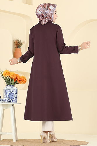 moda selvim Overcoat 5620EDF311 Burgundy - Thumbnail