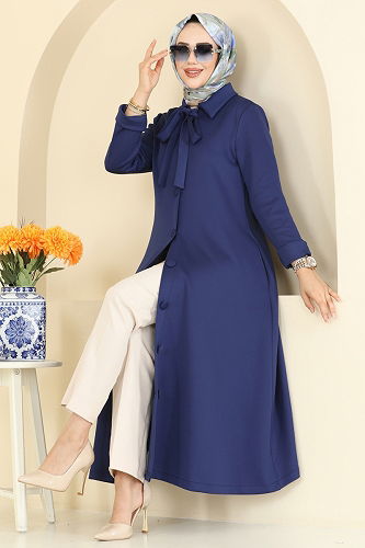 moda selvim Overcoat 5620EDF311 Navy Blue - Thumbnail