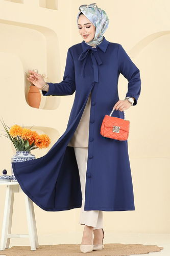 moda selvim Overcoat 5620EDF311 Navy Blue - Thumbnail