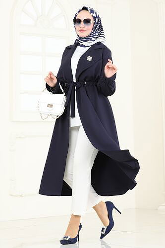 moda selvim Overcoat 5653EDF311 Navy Blue - Thumbnail