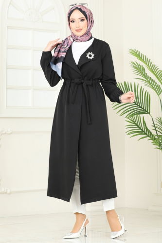 moda selvim Overcoat 5669EDF311 Black - Thumbnail