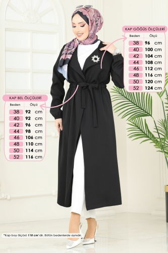 moda selvim Overcoat 5669EDF311 Black - Thumbnail