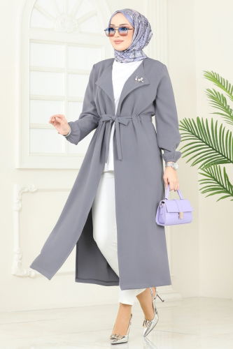 moda selvim Overcoat 5669EDF311 Gray - Thumbnail