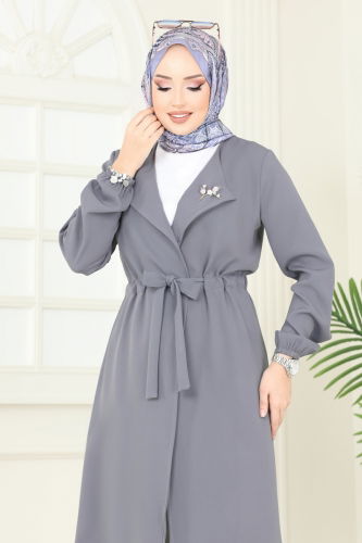 moda selvim Overcoat 5669EDF311 Gray - Thumbnail