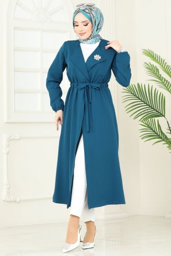 moda selvim Overcoat 5669EDF311 Petroleum - Thumbnail