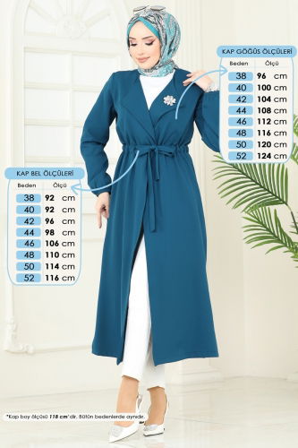 moda selvim Overcoat 5669EDF311 Petroleum - Thumbnail
