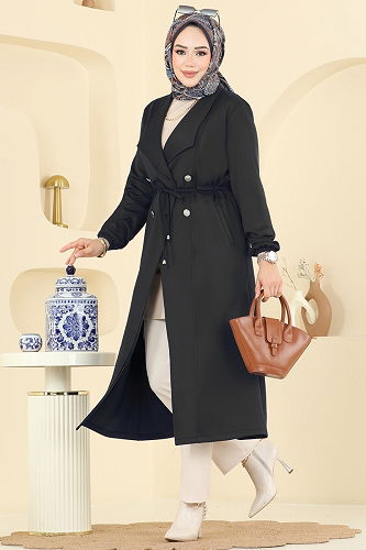 moda selvim Overcoat 5721EDF311 Black - Thumbnail