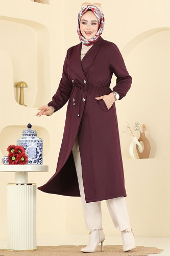moda selvim Overcoat 5721EDF311 Burgundy - Thumbnail
