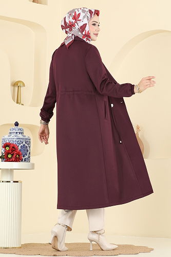 moda selvim Overcoat 5721EDF311 Burgundy - Thumbnail