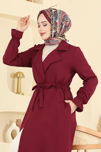 moda selvim Overcoat 5732EDF311 Burgundy - Thumbnail