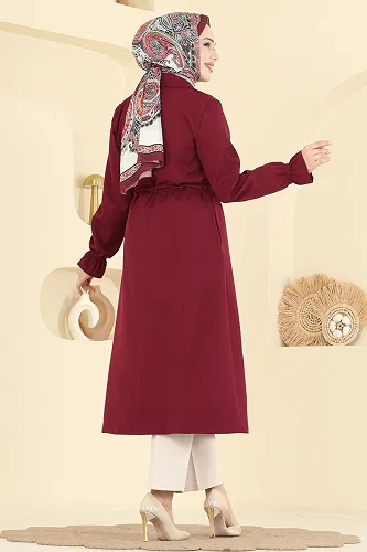moda selvim Overcoat 5732EDF311 Burgundy - Thumbnail